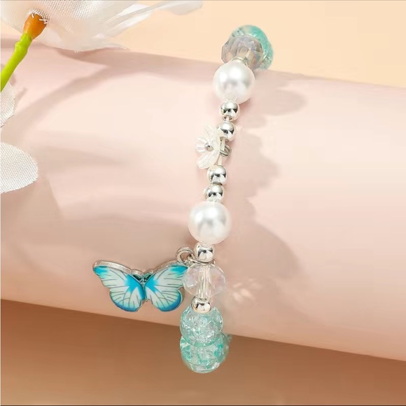 Pop Glass Blue/Green Butterfly Charm Bracelet - Picture 2 of 3
